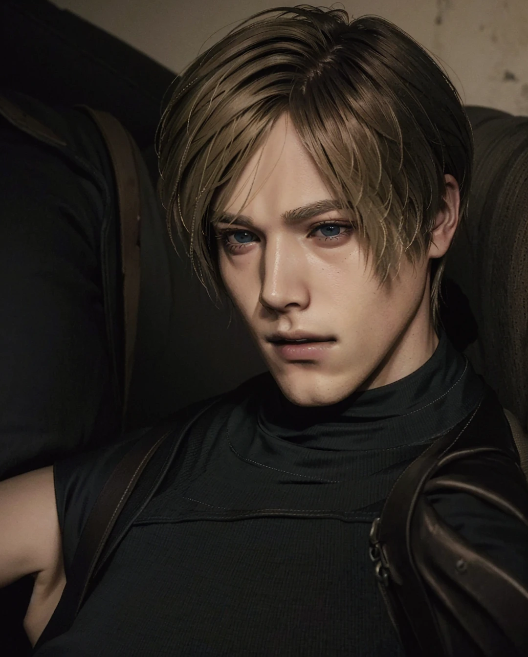 ((ultra detailed, masterpiece, best quality))
 RE4Leon, 1boy, solo, blonde hair, portrait