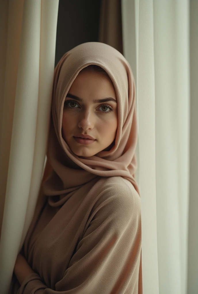 Pastel color with delicate flower printed hijab Indonesian-Arabic Adult WOman, realistic background, non model shot, unblurred people in background