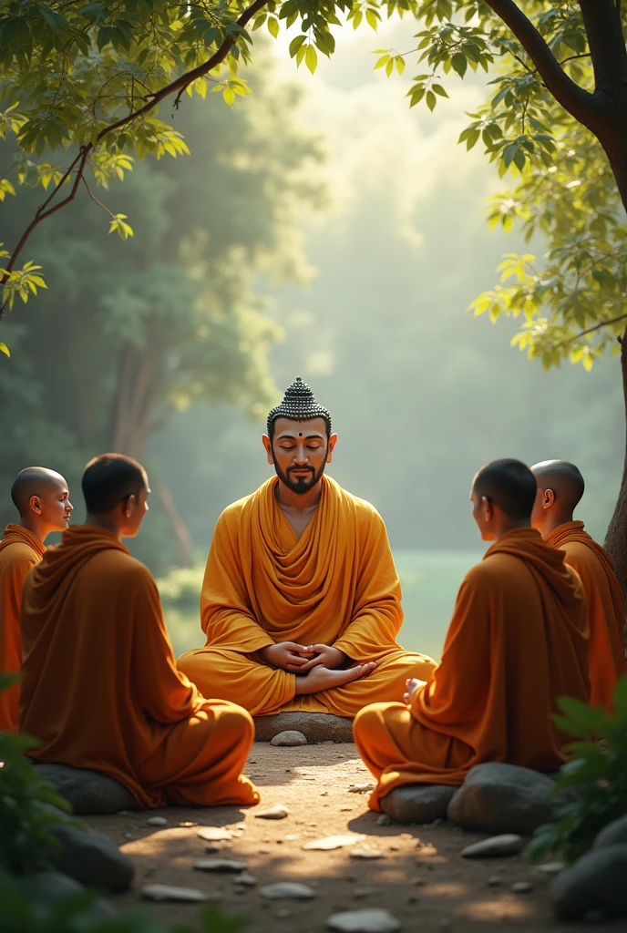 lord Buddha teaching inner peace to his  5 
monks ,16:9  photo