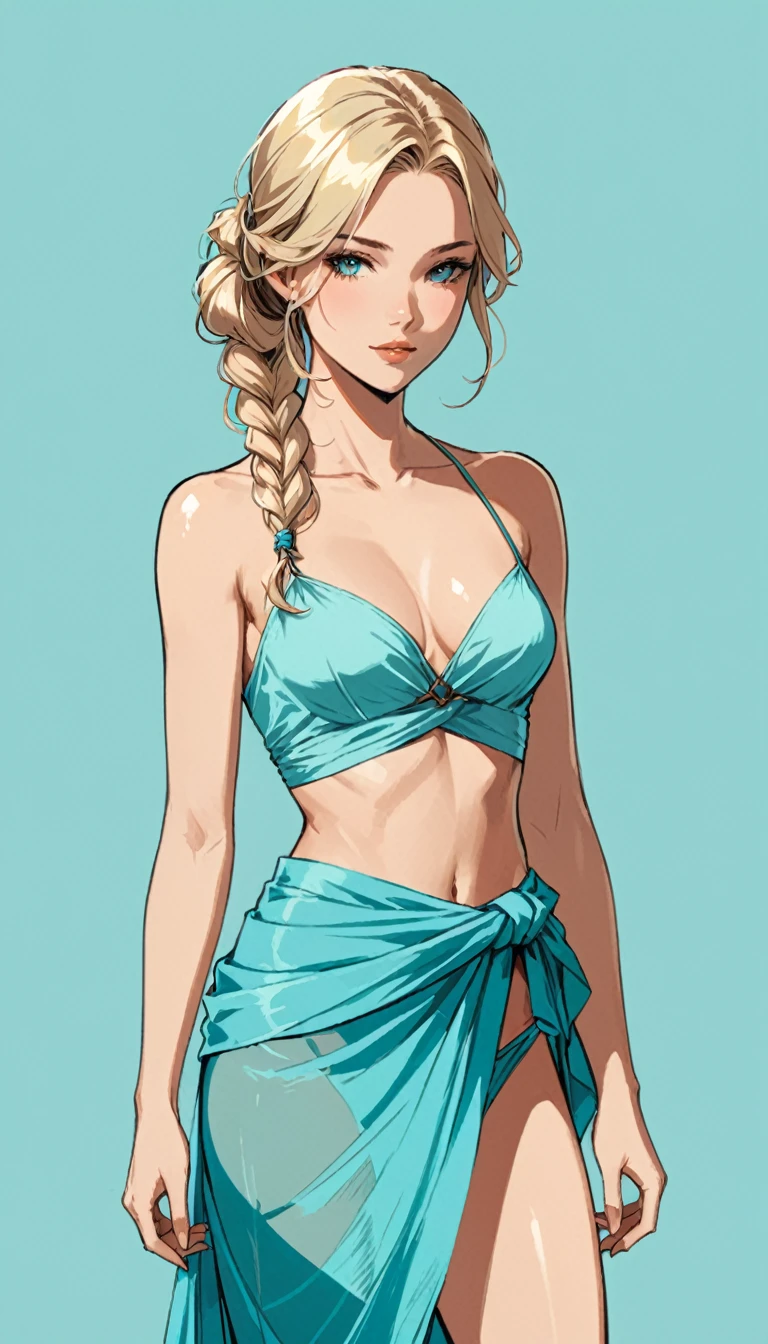 Isabella García Shapiro with bikini, sarong skirt and barefoot