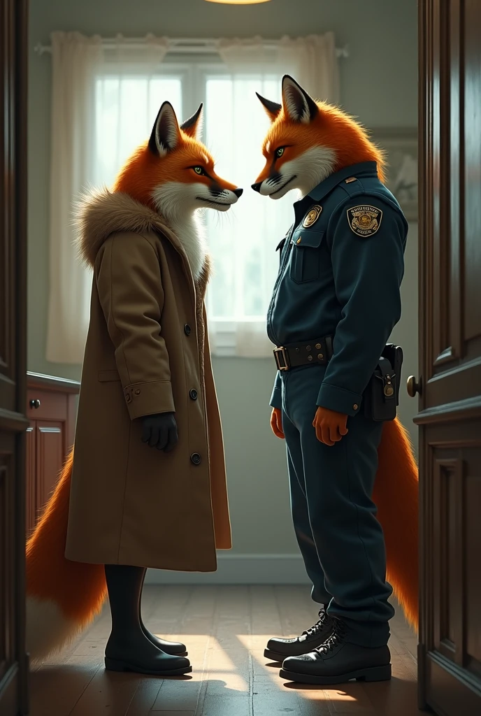 by Oaks16, by Wildering, by Albrecht Anker,(nick wilde) , anthro fox,tight police shirt,tight police shorts,police hat , purple stripes necktie, blue eyes, sitting on floor, three-quarter view, looking at viewer,his hand lifts his t-shirt , BREAK, (police station , detailed background), masterpiece, best quality, 4k, 2k, high detail, absurd res macro size reaching the ceiling red blush on the cheek embarrassed face bulge head reaching the ceiling, and craked the ceiling, head down paws focus too big giant size difference giant penis , testicles ,handjob cum on body and face everywhere  (nick wilde, taller, fur, middle-aged, chest tuft, jock strap, wolf tail), (shirou_ogami, shorter, slim body, ,) macro growth, giant size difference , macro,micro ,giant size, head reaching the ceiling,cum everywhere, big red blush on the cheek, cumming face ,2boy playing, 1 wolf touching genital bulge of nick wilde, open mouth, saliva, tongue sticking out, sweat ,2boy playing hard , sensual face , , cum everywhere,hand touching genital, duos, cum on body and face everywhere handjob, huge penis huge animal penis huge canine penis cumshot green eyes 3D render , 1 shirou_ogami give pleasure to nick wilde 