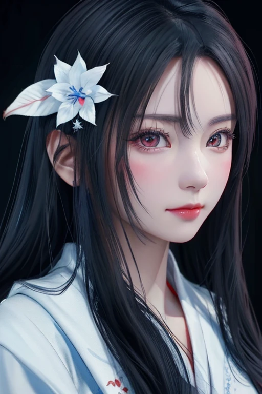 Woman close up, Portraits by Jan J, pixiv Contest Winner, Fantasy art,, Beautiful character drawings, artwork in the style of Gwaiz, The sharp gaze of the Yuki-onna, Gwaiz,, Flowing hair and long robes