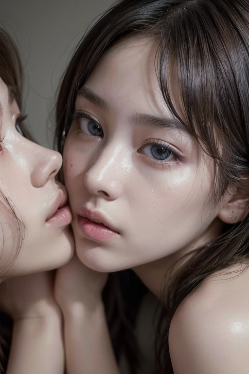 (Highest quality, masterpiece, Very detailed, Ultra-high resolution, Realistic, RAW Photos, Confused, Absolute Resolution:1.5), (Realistic:1.4),Browsing Caution、BDSM、Young Japan woman、Lesbian、Two people who love each other、They are looking into each other&#39;s eyes、Red lips、Wet lips、Red haired girl and blonde girl、Pussy、Nipples、Acme、Ahegao、Completely naked、basement、ruins、Full body tattoos、