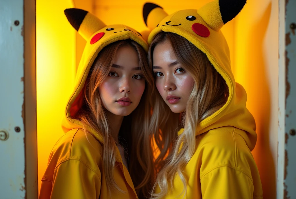 (awaitingtongue-sd-v1-800:1.1) PUNIPUNI, a beautiful Pink hair gamer girl, beautiful detailed Blue eyes with (Sparkling Highlights:1.28), beautiful detailed lips,extremely detailed eyes and face,longeyelashes,in a (((Yellow Pikachu hoodie))),(Professional photo from above:1.37), Huge breasts (Overflowing Gigantic cleavage:1.28) close up down blouse, awaitingtongue, (perfect lighting) navel, Radiant PearlSkin with Transparency