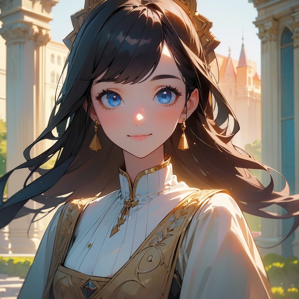 ((Highest quality)), ((masterpiece)) 、A girl with perfect beauty, Scenic, masterpiece, (High resolution), original, extremely detailed 8K , (Photorealistic:1.4),Perfect Face, Perfect Eyes,Symmetrical body type,smile, Medieval European style street、Cool dress