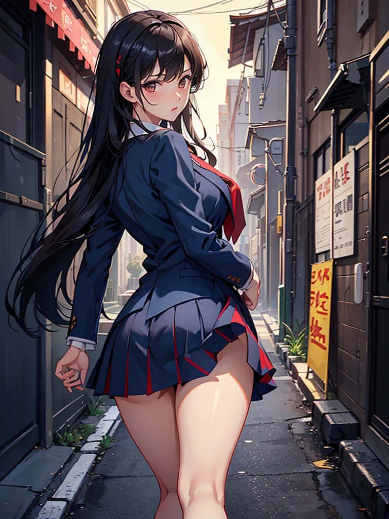 (8K, RAW Photos, 最high quality, masterpiece:1.2), high qualityのRAWカラー写真, Professional photo shoot, Cinematic Light, night、Late night、alone, (((young woman, Gal))), (Sharp features), (Small face), (Skin with attention to detail:1.2), clavicle, Cute face, Beautiful appearance, Long eyelashes,Girl Turning Around, smile, (Black Hair, Long straight line), high school student, Red tie, High School Uniform:1.2, Black jacket, Open jacket, Jacket cuff buttons, White shirt, Check skirt, night Park, Birds chirping, Embarrassing, sad, Artistic painting,Attractive thighs, loose socks:1.2, sneakers:1.2, (A very fine touch:1.2), (Watery eye), sad雰囲気, Oil painting style, Dark colors, (Are standing:1.5, lean on a tree, Full body portrait), Smooth texture, Gazing Eyes, Beautiful Skin, Shiny skin, ((Perfect Fingers, Five Fingers, Anatomically correct)), Background Blur, high quality, Surreal, ((Very detailed, photo shoot)),(Cover your eyes with your right hand、Grab the skirt with your left hand),,(((Skirt flip、Sexy panties)))、blush、(Many passersby)、Embarrassing、They hesitate、Looking down、orgasm、avert your eyes、Full Body Shot、((Hide your face with one hand))、Grab the skirt