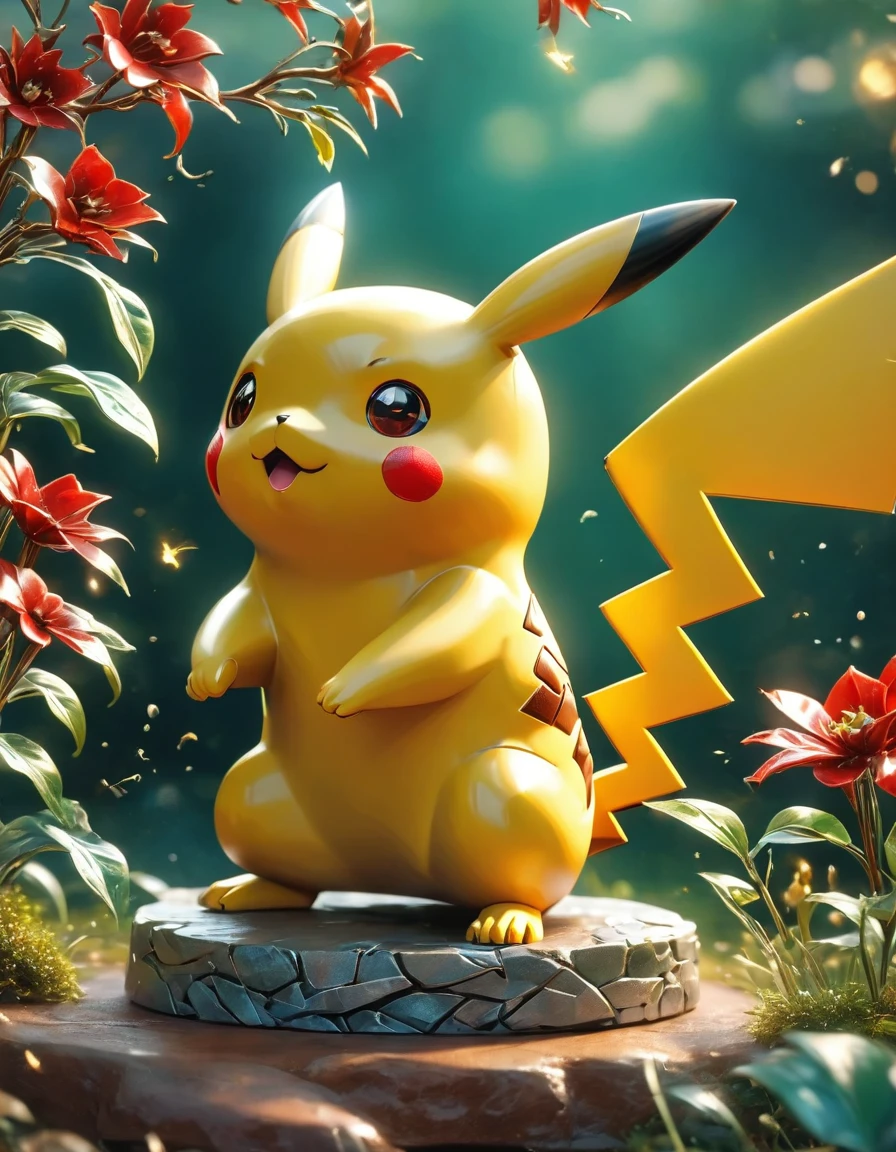 A highly detailed and Practical 3D Metal Line Art sculpture of Pikachu, the iconic Pokemon character, Intricate wire frame structure, Shiny fur, Lively face，big eyes, Red face, And a lightning-shaped tail, Dynamic poses, Ambient Lighting, photoPractical, (best quality,4K,8K,high resolution,masterpiece:1.2),Extremely detailed,(Practical,photoPractical,photo-Practical:1.37),3D Metal Line Art, hyperPractical, Pokemon, Lovely, Lovely