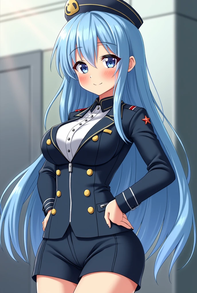 (masterpiece, best quality:1.2), solo, 1girl, privaty \(nikke\), serious, closed mouth, looking at viewer, salute, military uniform, long sleeves, straps, hat, white headwear, black thighhighs <lora:privaty-nikke-richy-v1:1>