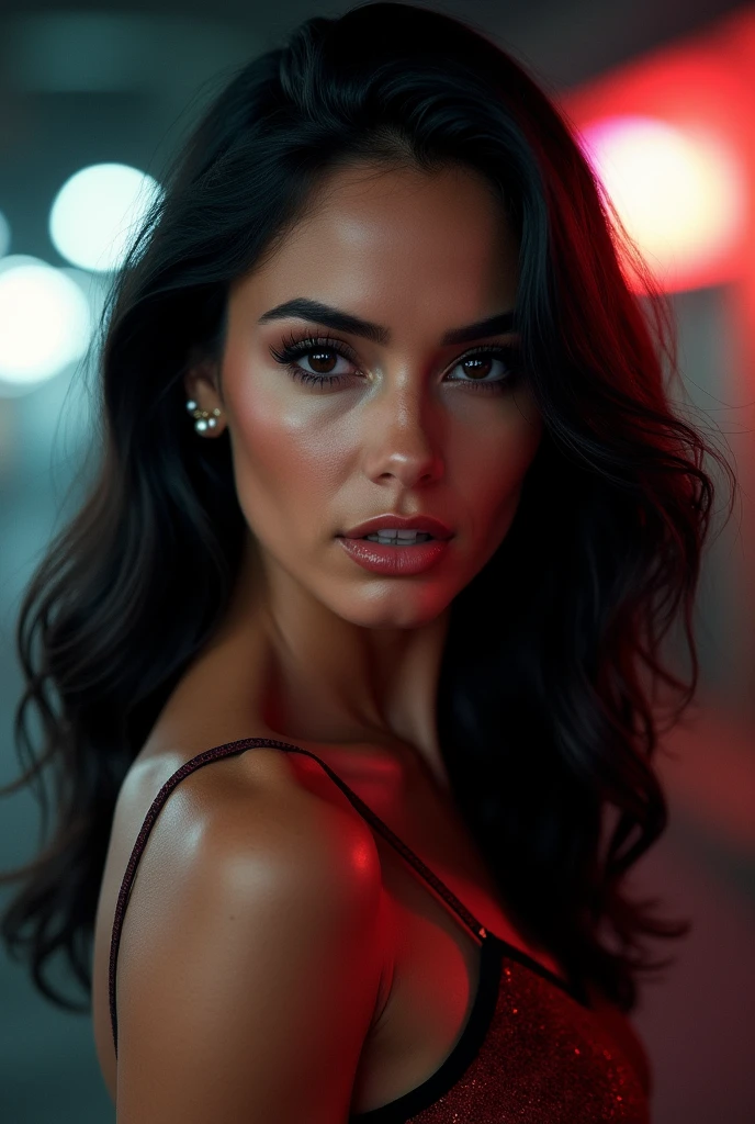 femme arafée avec , fille sexy aux yeux marrons, Portrait Sophie Mudd, cheveux bruns et grands yeux, selfie d'une jeune femme, yeux de la chambre, violette myers, sans maquillage, maquillage naturel, regarder directement la caméra, visage avec artgram, maquillage subtil, superbe photo de plein visage, DANS LE CLUB, clivage, Ultra réaliste