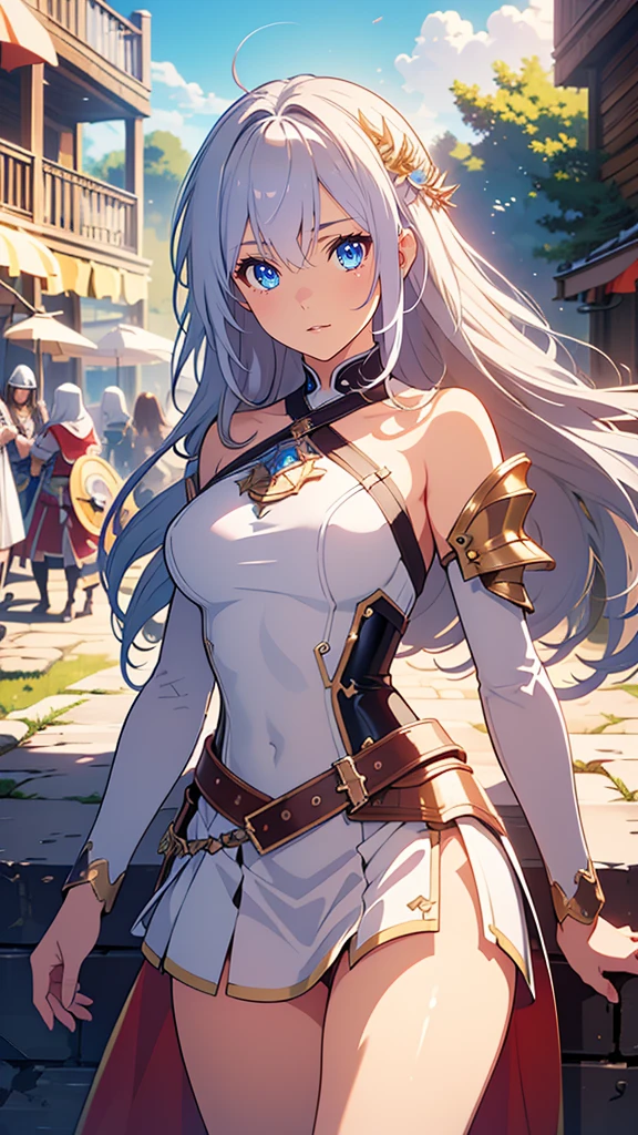 (official art、highest quality、Unity 8k wallpaper、32K、masterpiece、super detailed、超high resolution、realistic、Photoreal:1.2)、(cinematic lighting:1.2)、fire glow effect、film grain、best shadows、rim lighting、side light、(Super detailed and complex 3D rendering)、Background like Makoto Shinkai、very beautiful background、field、detailed beautiful face and eyes、(Beautiful and sharp pupils)、masterpiece, high resolution、highest quality, ultra high resolution, maximum resolution, very detailed, professional lighting, beautiful skin, 28 year old woman、silver hair、Hololive、(((Shirogane Noel、knight、armor、night、skirt lift、grab the skirt、medieval europe cityscape、Castle、White side tie panties)))、(((spread your legs、Showing off her thin, white side panties)))、(((((sexual excitement、Very embarrassed)))))、(((super low angle)))、((accurate human body structure))