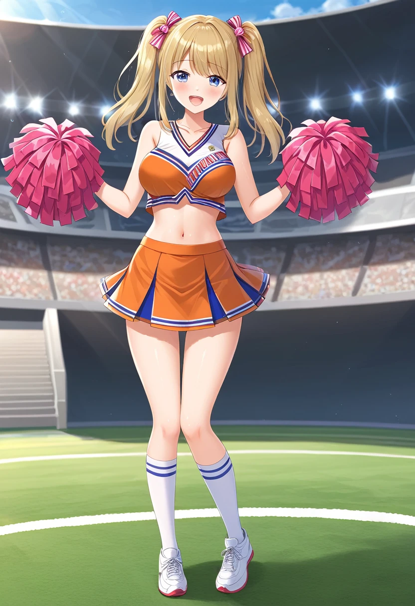 (masterpiece, best quality:1.2), 1girl, full body,cheerleaders,random hair style,random haight,random body style, Knees bent, Broken high-V