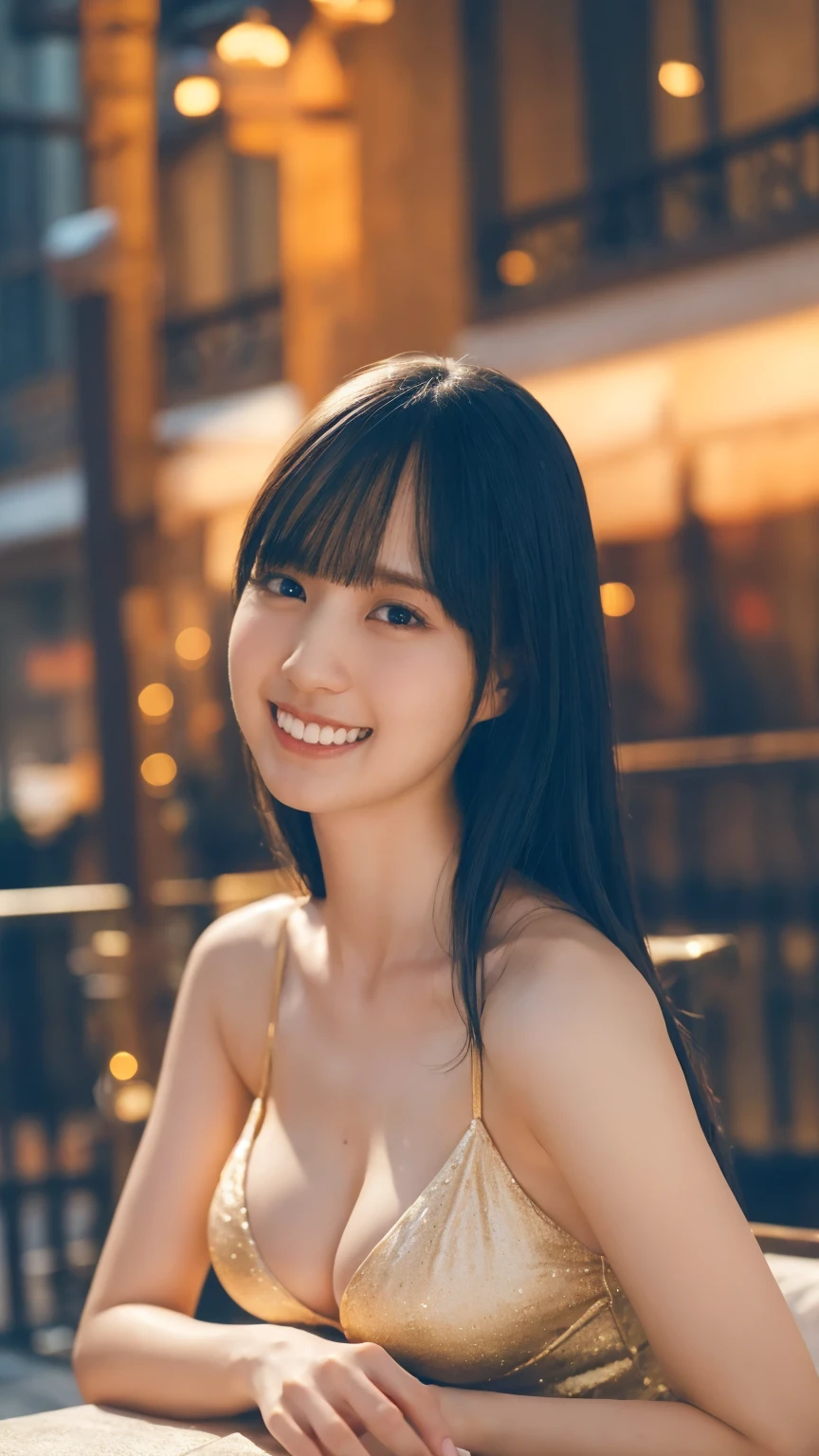 8k, (Hyper Reality: 1.35), (Realistic: 1.4), 1 Beautiful Korean Woman, smile, alone. light makeup, masterpiece, 最high quality, high quality, alone, , Latin, Puberty, Only one girl,((Perfect body)),最high quality)),((Hello)),((Very delicate and beautiful)),((Very shallow depth of field)), Hmph,((Incredibly shallow depth of field)). Familiar)), (((Very delicate and beautiful)), (((Very shallow depth of field))), Hmph, (((Unbelievably absurd))), (((Perfect body))), (((Black Hair )))) ))), ((( Camera Eye)))),(((A happy and wonderful smile))), poor, my + background, Dynamic Angle, Focus on women, {Particles of light}, Detailed background, ((Paul Hedley)), Soft lighting, (dramatic) sunset), sunset, very beautiful sunset, Live Action, Realistic, Top Angle, cute smile, (blurred background), 20-year-old, skinny, ((Wind)), ((Movement)), ((emotion)), ((colorful)), ((Beautiful Teeth)), Wither,backgroundはビーチ