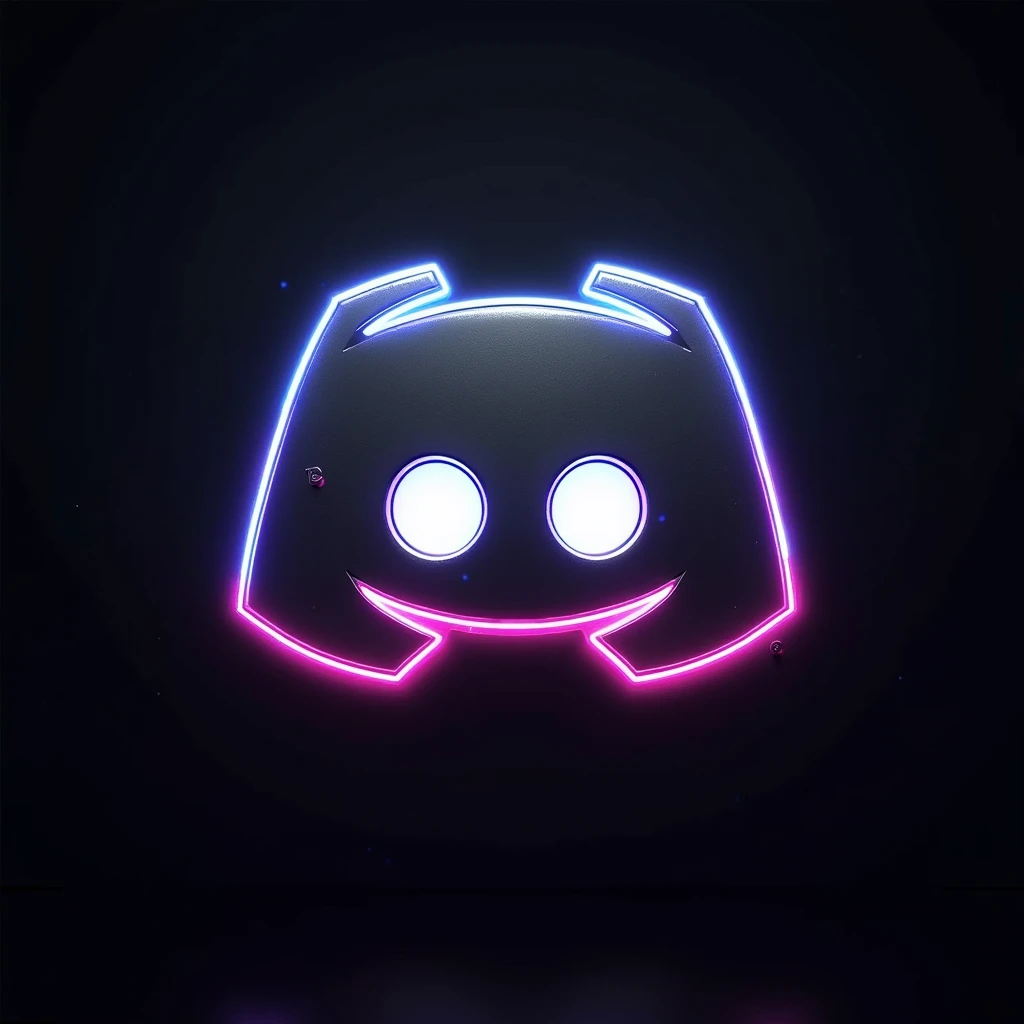 Discord Icon、Metal luster、The edges of the logo glow in neon colors.、GamingＰＣlike、Black Background、Hisui's writing