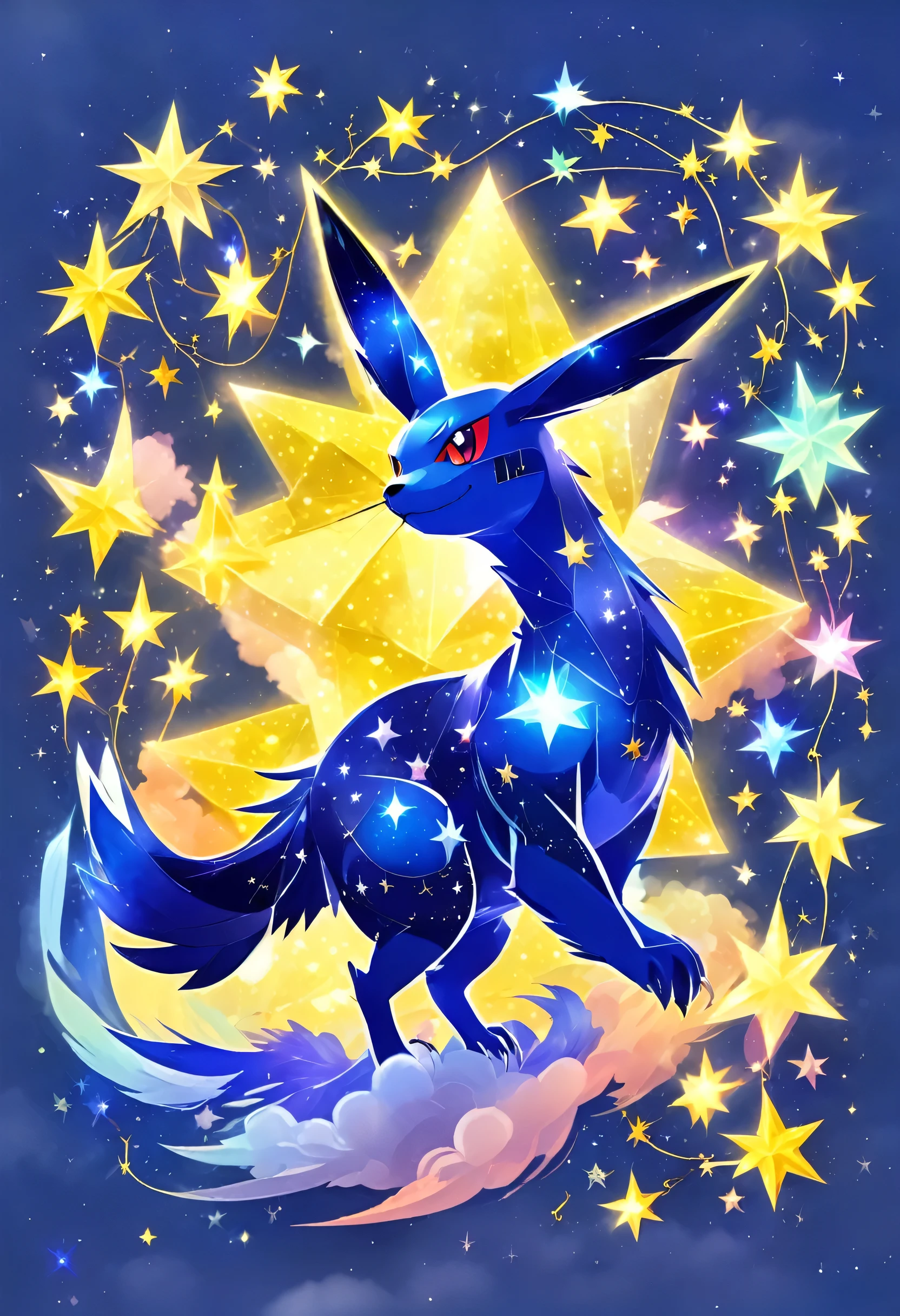 a constellation of stars in the shape of Pokémon, magical sky