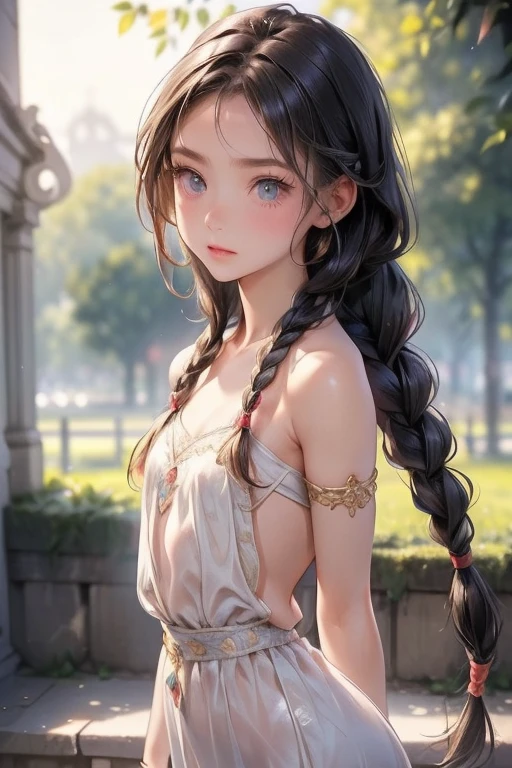  ((best quality)), ((masterpiece)), (detailed), 1girl, (big forhead:1.2),extremely detailed cute anime face, (((flat chest))), (flat chest:1.1),((((long twin braids,tight braids,long braid,braided hair,long hair)))),intricate eyes,beautiful detailed eyes,symmetrical eyes,(((detailed face))),beautiful detailed lips, looking at this, (((embarrassed))),(horrified expression),(panic),(crying),highres,(best quality),(ultra detailed,extremely detailed),perfect face details, ((masterpiece:1.4, best quality))+, (ultra detailed)+, long twintails, cute girl, (flat chest:1.1), small breasts, slim body, skinny, (narrow hips), prominent collarbones, skinny arms, flat stomach, visible hip bones, long hair, red hair, white hair, blonde hair, dark hair, ponytail, thick ponytail, heavy ponytail, small breasts, perfect face, small breasts (flat chest:1.1), NSFW, long revealing gown,Detailed body，Full limbs，(from behind), (turning), NSFW, (flat chest:1.1), nude 