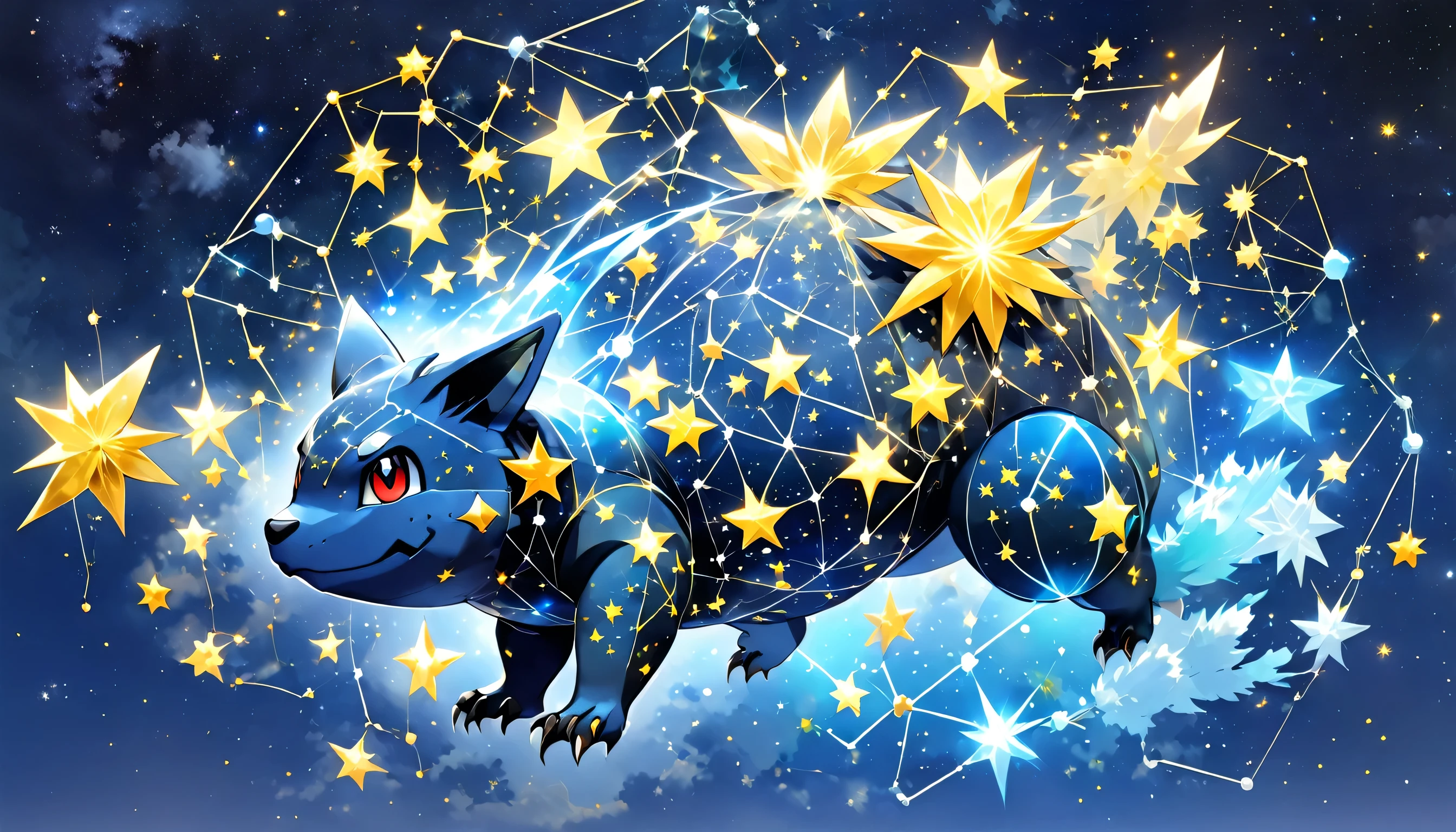 a constellation of stars in the shape of Pokémon, 