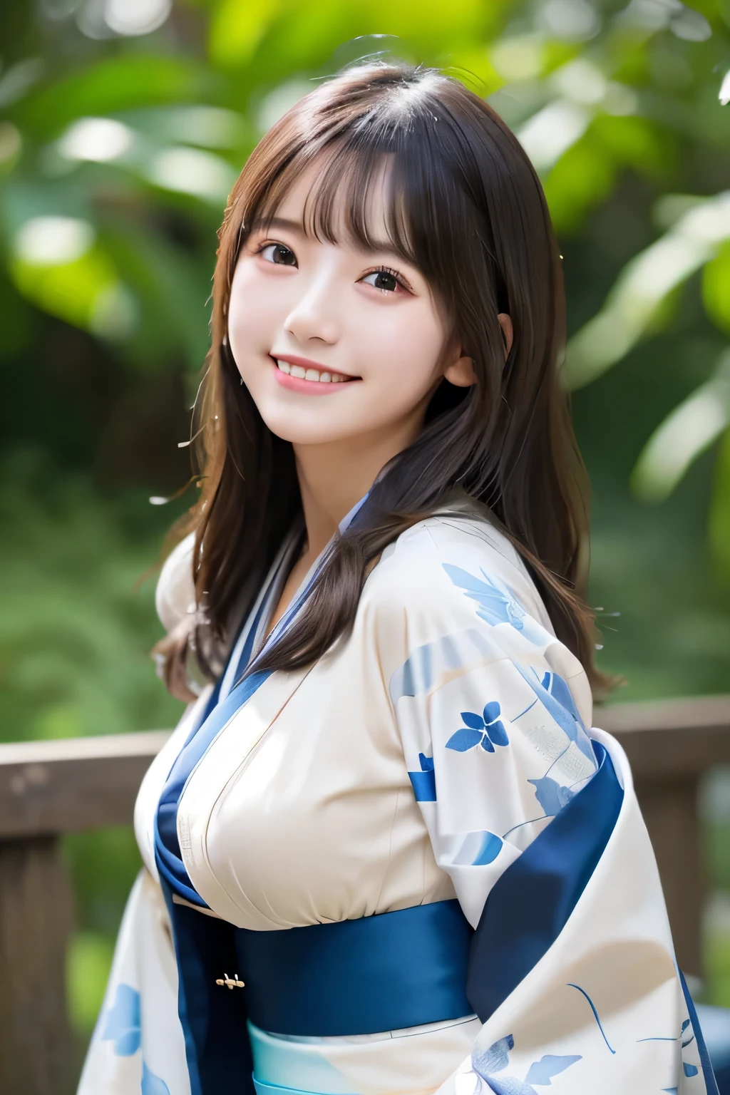 A very cute face like an idol、like々A 19-year-old woman with a cute face、Gentle and cute、A kind smile、(a casual cotton kimono)、Cleavage、Japanese festivals、(Full body portrait)、RAW Photos、Genuine、High resolution