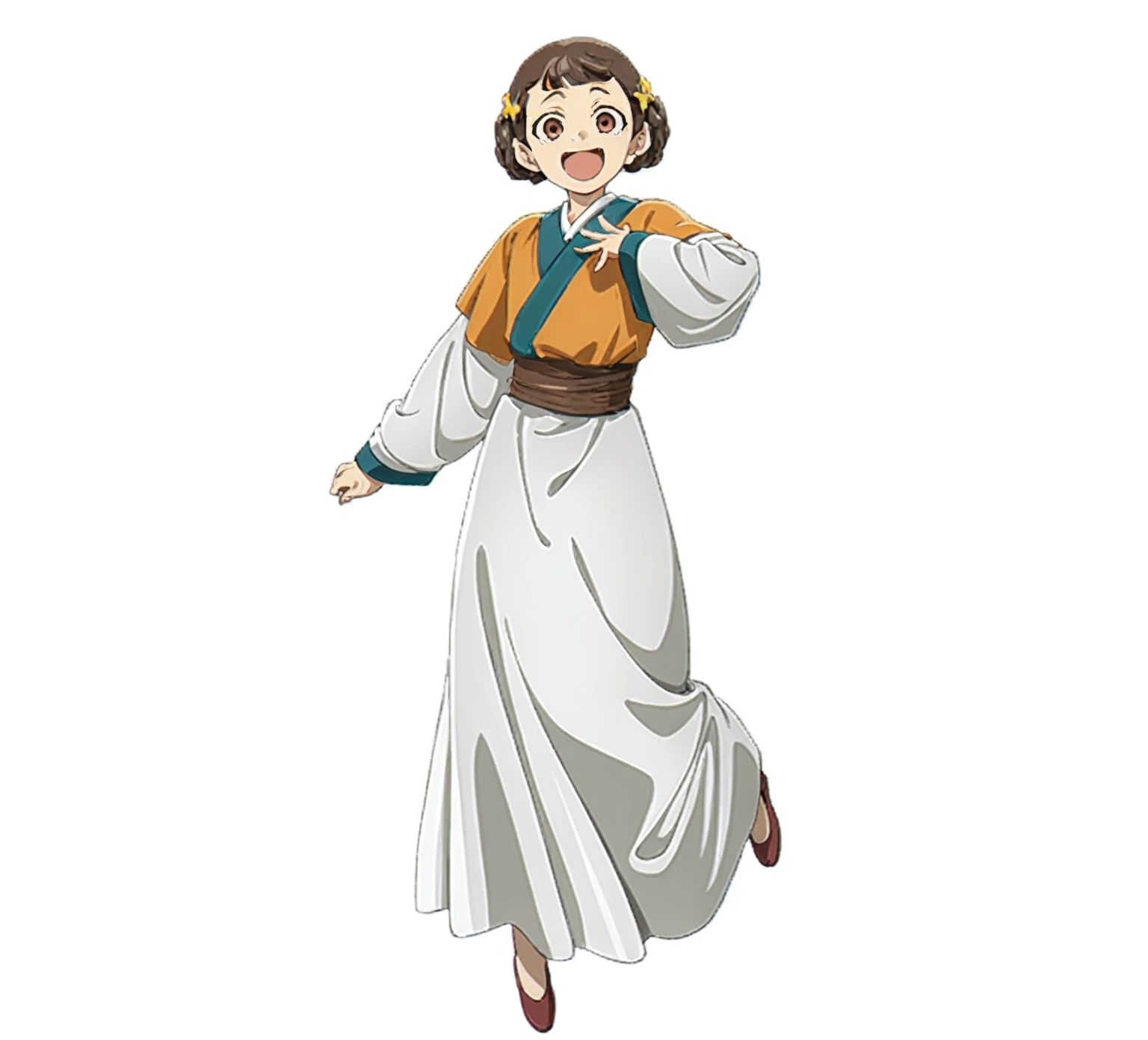 Cartoon image of a woman in a white dress with a star on her head, Haibane Federation, Official Art, honest, Also, Ehime, ( ( ( yoh yoshinari ) ) ), Hayao Miyazaki, taisho roman, Official illustrations, Nagatoro, maya takamura, shirobako, Kantai Collection Style