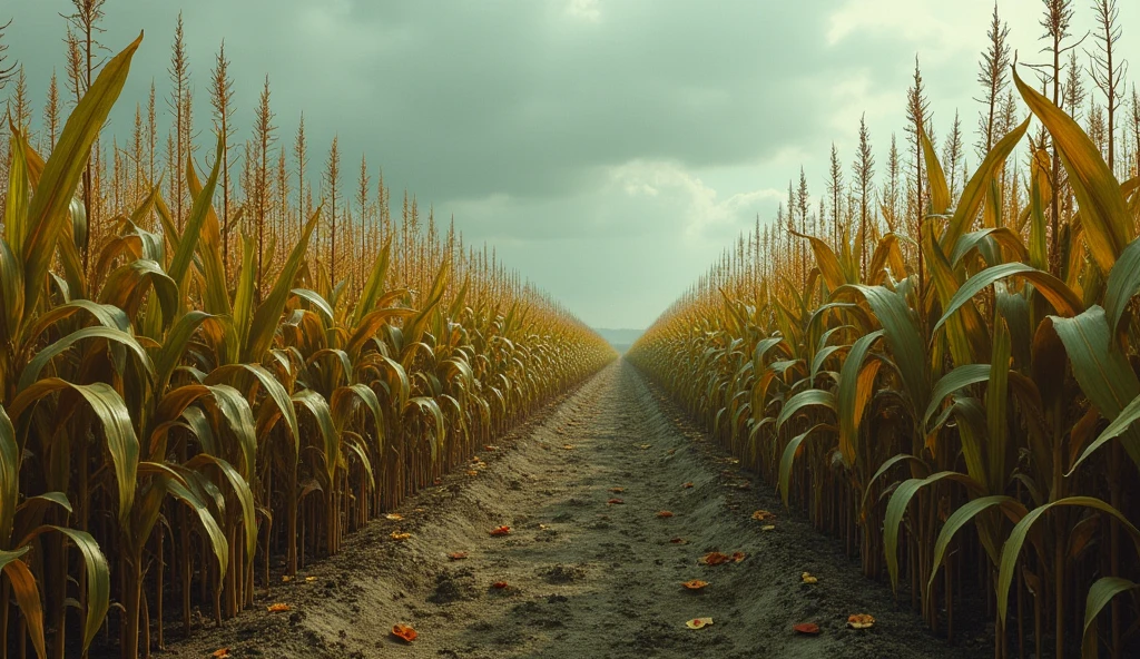 A woman walking in a cornfield, with graffiti-style elements, bold colors, and urban influences.