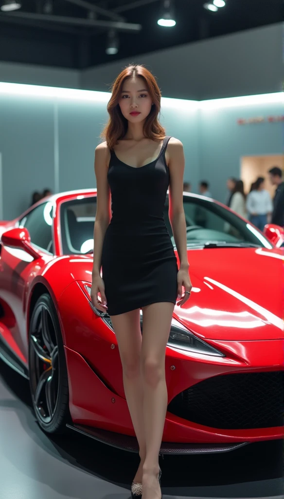 8k，abstract expression of abstract beauty，1 Girl，Centrally located，（（Audience only：1.2）），（Almost perfect：1.4），Huge breasts，Beautiful breasts，Highlighting her breasts，（showing her breast），Dynamic，（moonLight:1.3），Super sports car concept，Standing in front of a red Maserati，White，（Soft and comfortable clothes），Very detailed content，number， Art Station, concept art, Light Slippery, Acuity, Light, Full of energy，Bold Colors, Expressiveness, emotion, exterior art, Unity8k Wallpaper, Super detailed, Beautiful and beautiful, best quality, ,1 sister, Very detailed content, in the most beautiful form, grace, Sexy, wanton,（See-through thin clothes：1.5），