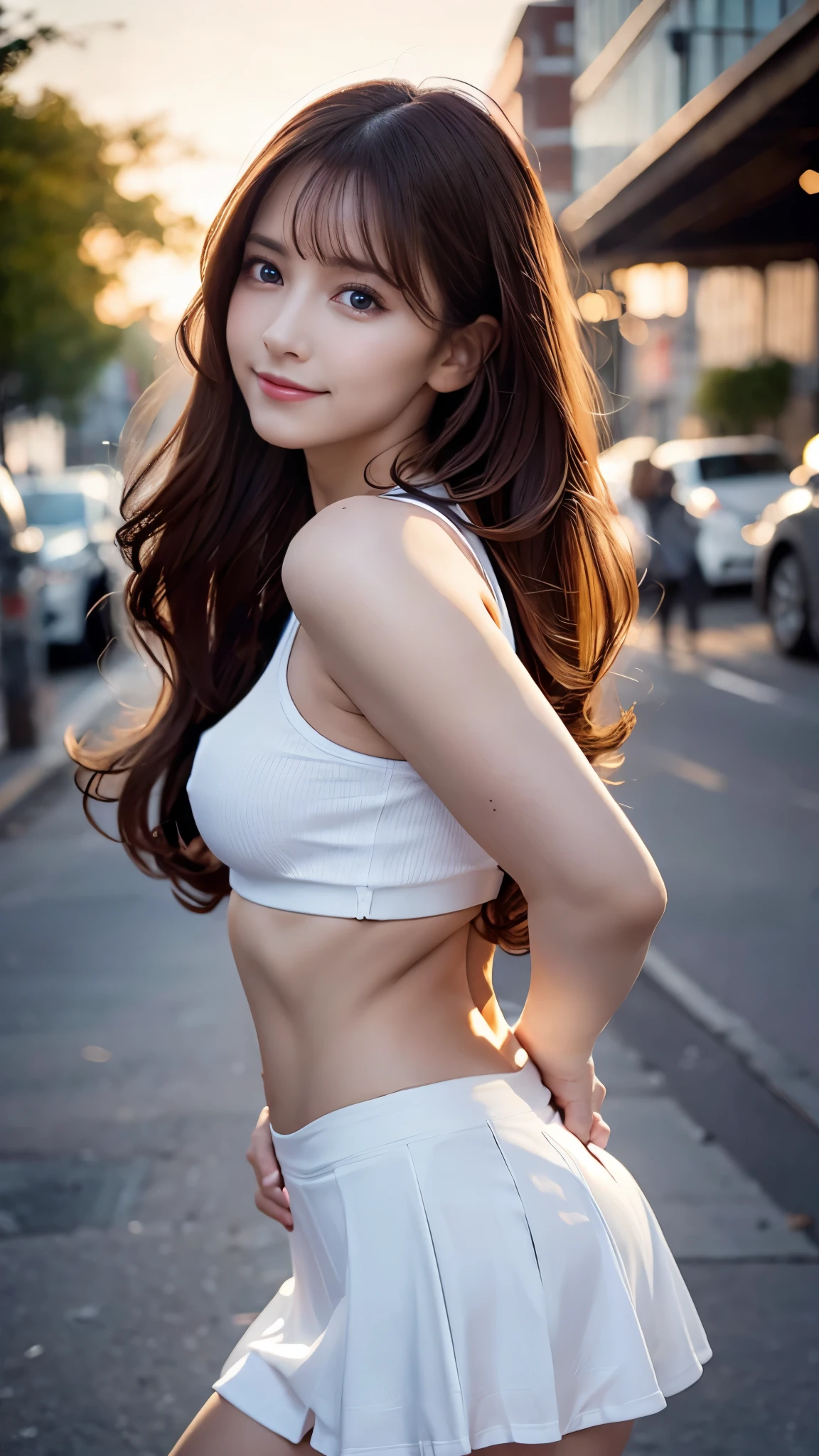 ((best qualtiy, 8k, tmasterpiece:1.3)), Focus:1.2, perfect figure beautiful woman:1.4, Cocked buttocks:1.2, ((long whitr hair)), (no clothe:1.1) , (Rain, Street:1.3), :1.1, Highly detailed facial and skin texture, A detailed eye, 二重まぶた,Cocked buttocks,Whiten skin,ssmile