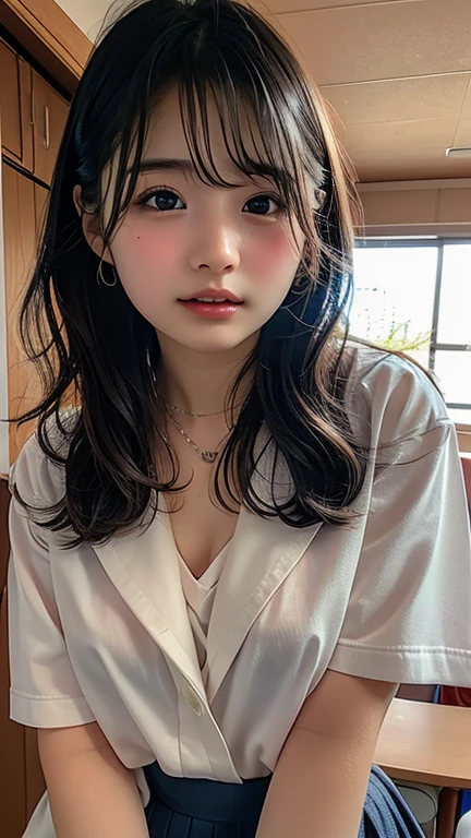 (((masterpiece、Highest quality、Very detailed、Artistic balance of light and shadow、Perfect human form)))、(Surreal)、(Upper Body:1.5、high school girl、Great balance of facial placement)、(Highly detailed CG illustrations)、(Very delicate and beautiful)、Realistic quality、Realistic depiction、Realistic texture、Realistic texture、Realistic facial muscles、realism、Absolute rules、最高masterpieceのバランス、The most beautiful composition of a woman、Realistic creation and expression、