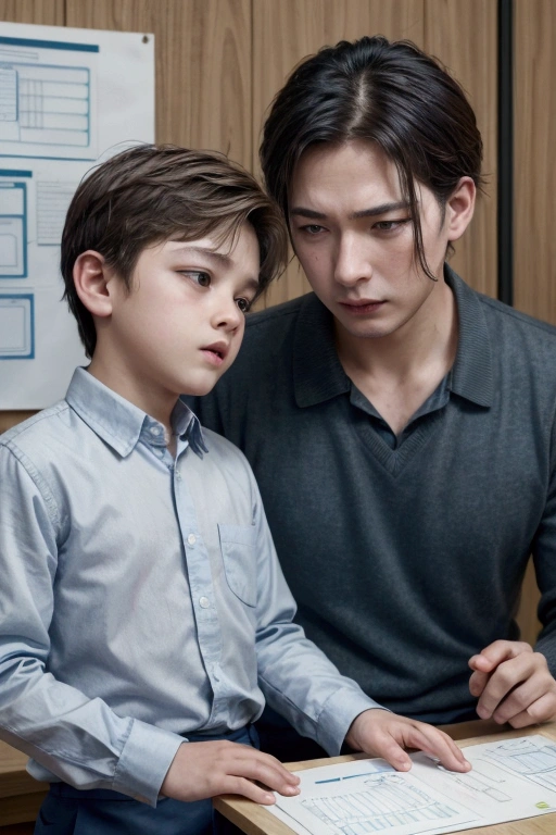 (work of art), (best qualityer), ((superdetailed)), (Shotaoni:1.5),((1 keeps not for 8 years, shota boy and 1 mature adult man wearing shirt and no pants )), (homosexual), looking at another, (The boy in power)、Adult male obeying master boy's orders, Pompous and presumptuous children, no pants below, to hug, try to kiss, huge penis exposure(1:1) , long and big penis detailed, big-ass,