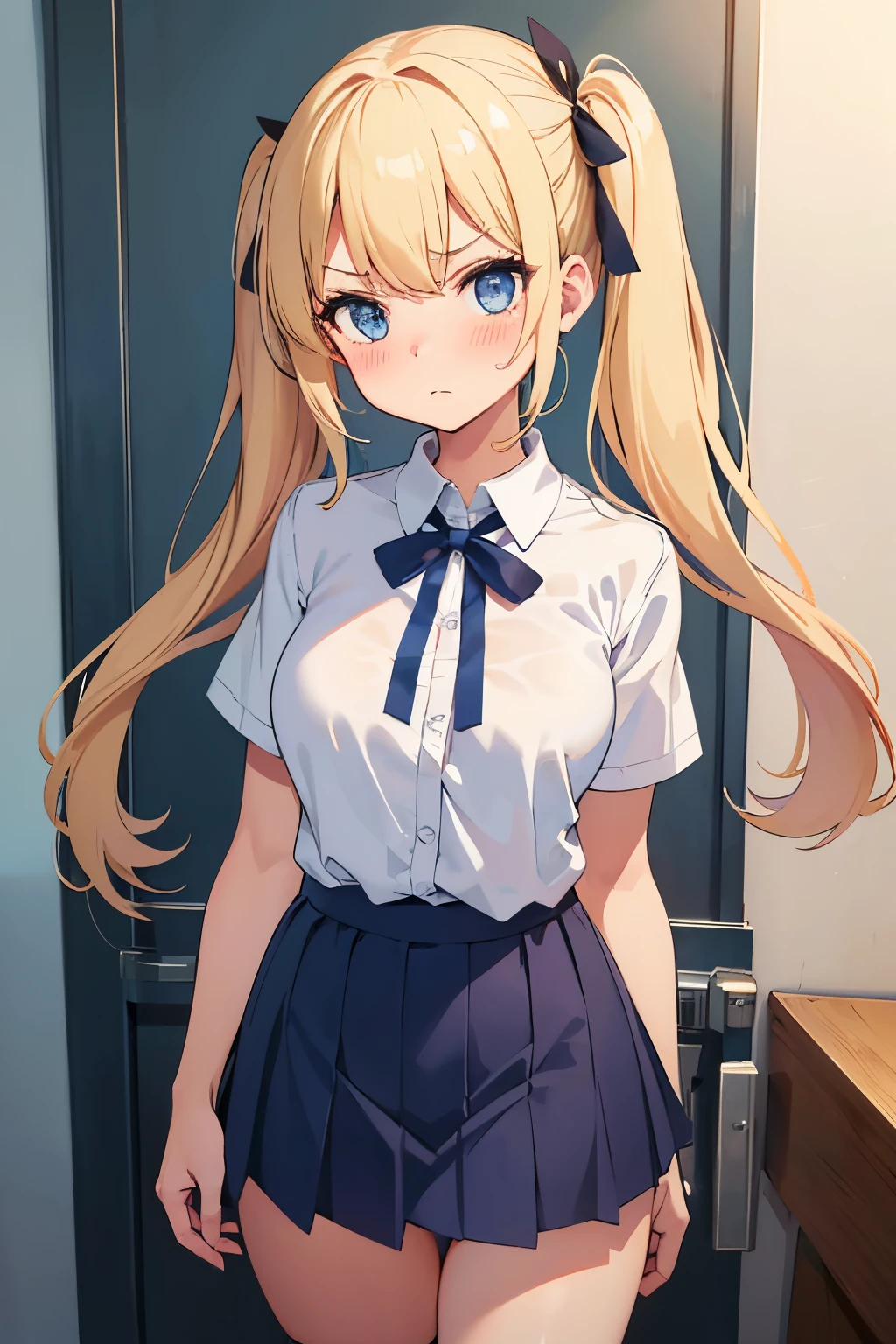 beautiful long blonde blue eyes small tit student clothes a miniskirt One girl takes to the bathroom Standing (Girl peeing:1.2) embarrassed from Tears flow from my eyes and reach my inner thighs Skirt lift a street