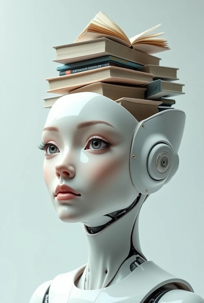 The robot girl was sleeping amongst the prepared lesson books. 