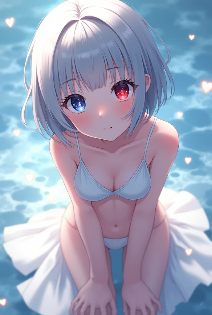gentle and charming beautiful woman, Bust Photo, Delicate and sexy collarbone, charming goose egg face, 二重まぶた, , Red-pink lips, a small nose, exposed bare shoulders,,, hyper HD, super detailing,, Ultra-fine translucent wet yarn,small tits,tits out,Wet with sweat,silber hair,short-haired,itting open legs,