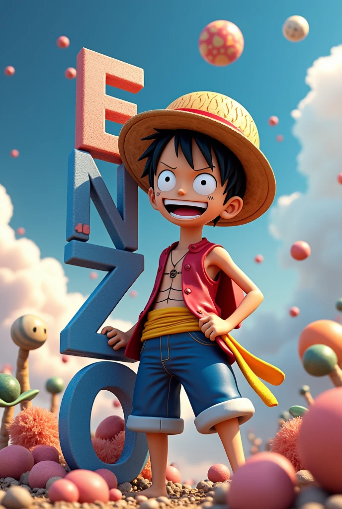 Recreate an image of Will with that name behind and the One Piece character Luffy in front in 4k please and unique 