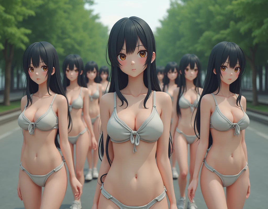 highest quality,masterpiece,Black Hair,Nudist Beach,Completely naked,JK,Nipples,pubic hair,Classmate,Multiple girls,School trip,Trying to hide the body