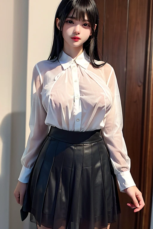 araffed asian woman in a skirt and white shirt posing for a picture, wearing a blouse, wearing white shirt, fine white shirt, wearing in shirt, clothed in white shirt, wearing a white button up shirt, wearing a white shirt, open shirt, wearing a white blouse, white blouse, wearing a light shirt, wearing tight simple clothes, white shirt