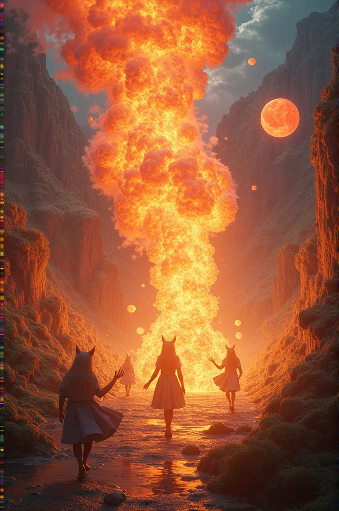 (dark flame:1.3),burn circle,((clear and heavy)),((burn the sky, vortex of fire, fire magic:1.5)), hand of fire,((melt and mix:1.5)), ((flame and burning:1.3)),black fog,wind,((( fusion of flame and hair:1.3))),weightlessness,eddy, (burn eddy effect:1.5),(round flame background:1.5),(round frame:1.4),(huge halo:1.4),(flame blast:1.3), (best quality, 8k, ultra detailed, detailed face), (masterpiece), ((perfect anatomy)), (no wear, no clothes:1.2), (dark skin:1.4), cowboy shot, brown very long hair, ((nudi-ty:1.8)), ((top-less:1.1)), ((no wear)), (unclad:1.4), Dramatic volcanic landscape with lava fields and steam vents,
