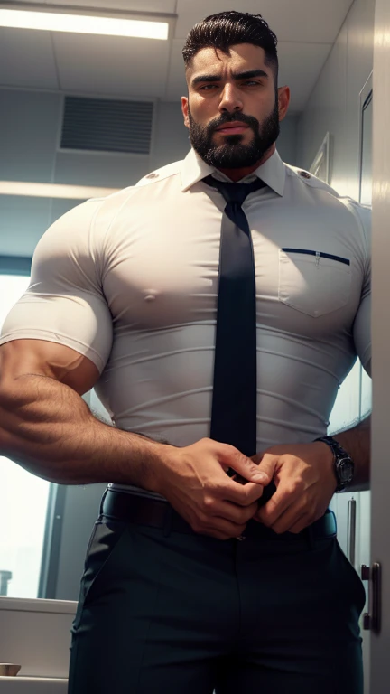 Opened zip with big erect bulge is coming out from pant, masterpiece