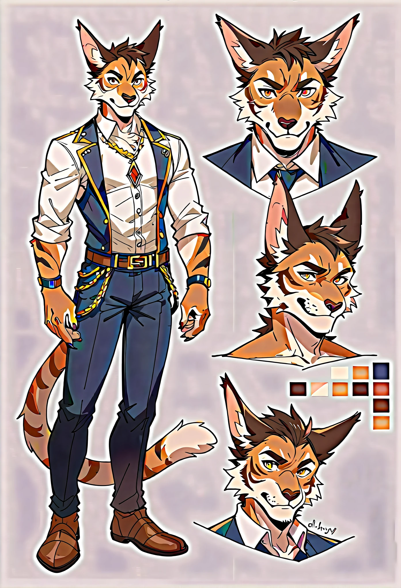 rating_safe, score_9, score_8_up, score_7_up, score_6_up, score_5_up, score_4_up, source_furry, highres, cover page, top quality, best quality, paid reward available, unparalleled masterpiece, perfect artwork, absurdres, High-quality illustrations(style of final fantasy)(concept art, character sheet)perfect anatomy(handsome boy, kemono)(furry anthro),
