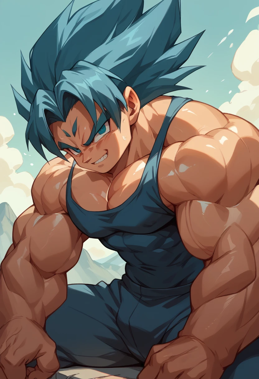 Highest quality,Based on anatomy,Huge muscles,A mix of Vegeta and Kogenta,Devil's Body,Sexually attractive gestures,Shiny skin,Glowing Skin,