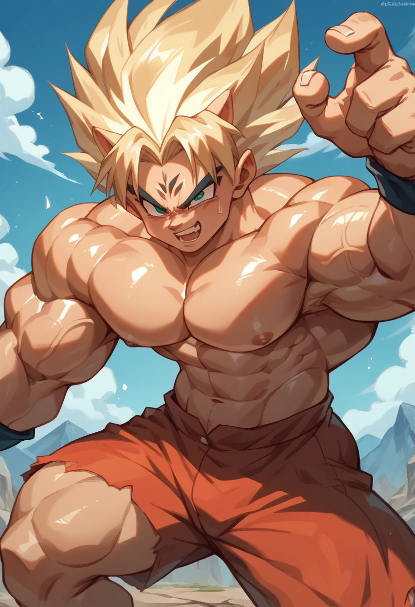 Highest quality,Based on anatomy,Huge muscles,A mix of Vegeta and Kogenta,Devil's Body,Sexually attractive gestures,Shiny skin,Glowing Skin,