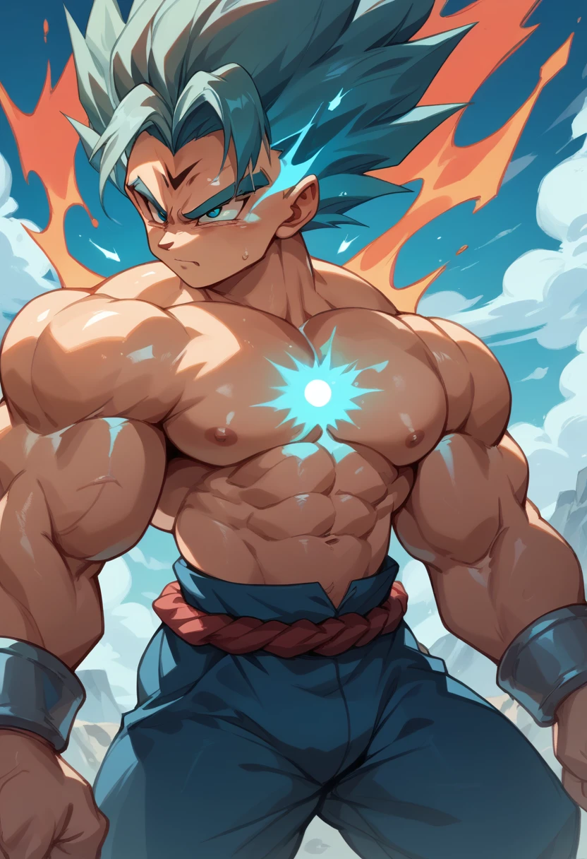 Highest quality,Based on anatomy,Huge muscles,A mix of Vegeta and Kogenta,Devil's Body,Sexually attractive gestures,Shiny skin,Glowing Skin,