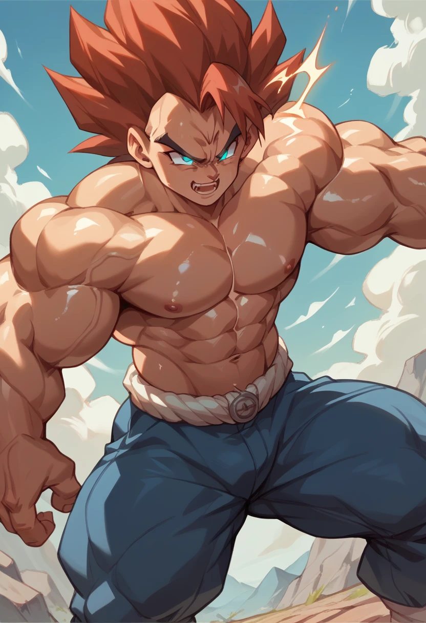 Highest quality,Based on anatomy,Huge muscles,A mix of Vegeta and Kogenta,Devil's Body,Sexually attractive gestures,Shiny skin,Glowing Skin,