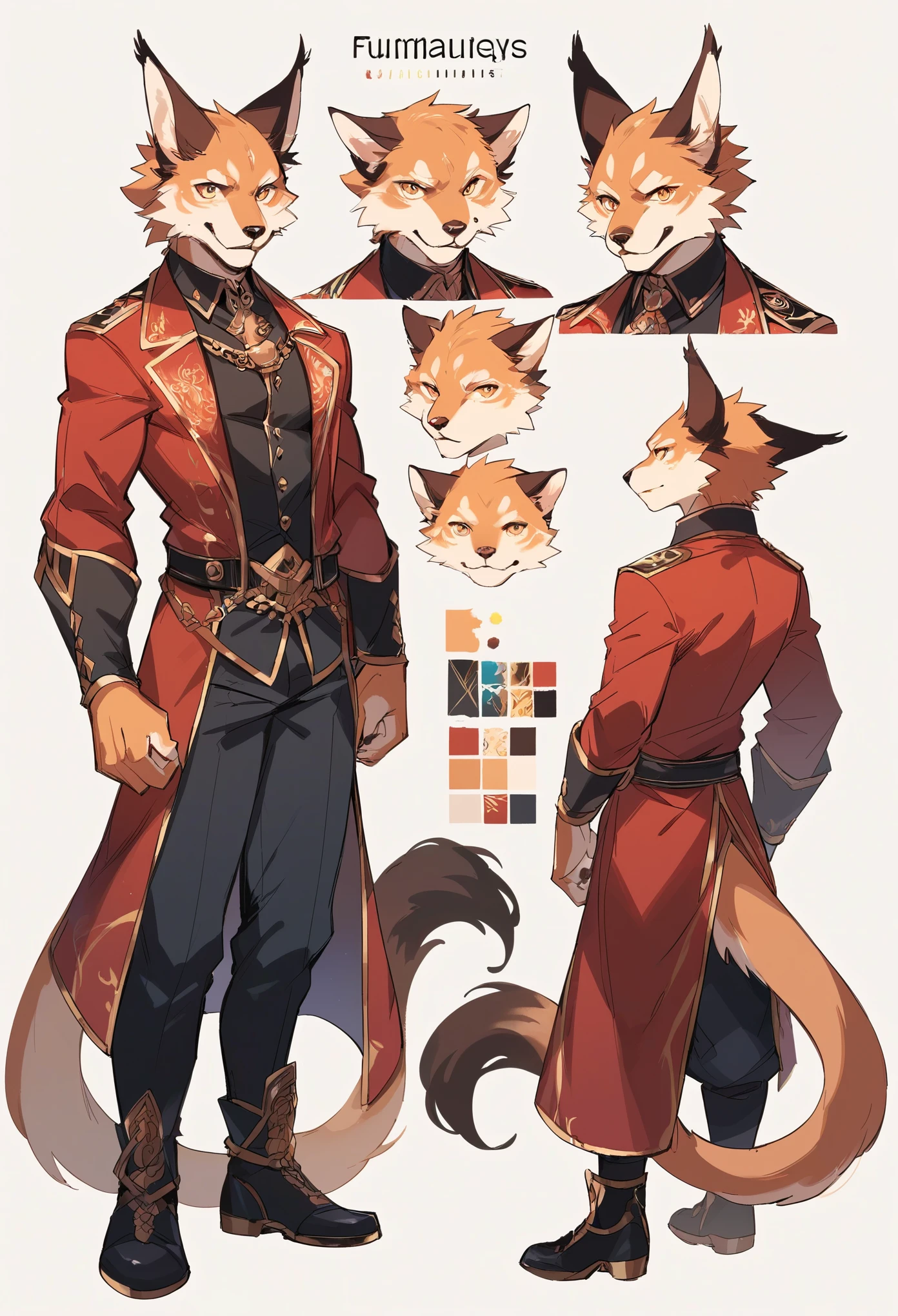 rating_safe, score_9, score_8_up, score_7_up, score_6_up, score_5_up, score_4_up, source_furry, highres, cover page, top quality, best quality, paid reward available, unparalleled masterpiece, perfect artwork, absurdres, High-quality illustrations(style of final fantasy)(concept art, character sheet)perfect anatomy(handsome boy, kemono)(furry anthro),