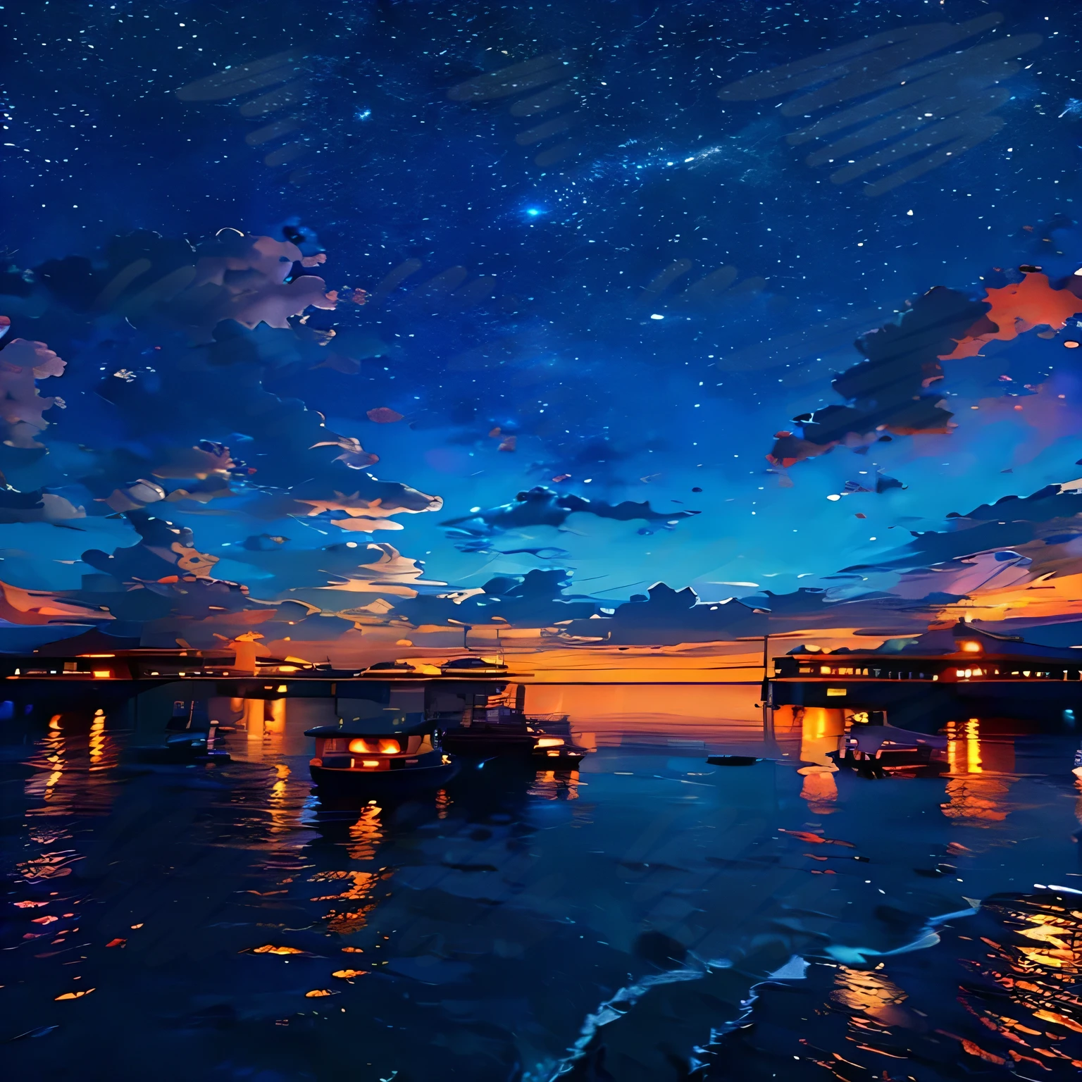 Anime girl sitting on a pier looking at the night city, Makoto Shinkai Cyril Roland, anime art wallpaper 4k, anime art wallpaper 4k, Anime Art Wallpapers 8K, Space Sky. por Makoto Shinkai, 4k anime wallpaper, 4k anime wallpaper, anime wallpaper 4k, The girl stares into space, 4K Anime Style