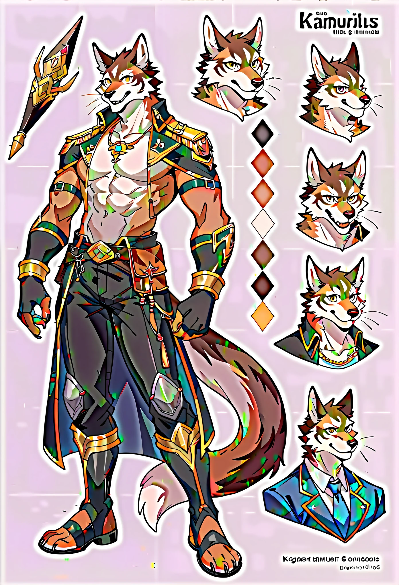 rating_safe, score_9, score_8_up, score_7_up, score_6_up, score_5_up, score_4_up, source_furry, highres, cover page, top quality, best quality, paid reward available, unparalleled masterpiece, perfect artwork, absurdres, High-quality illustrations(style of final fantasy)(concept art, character sheet)perfect anatomy(handsome boy, kemono)(furry anthro),