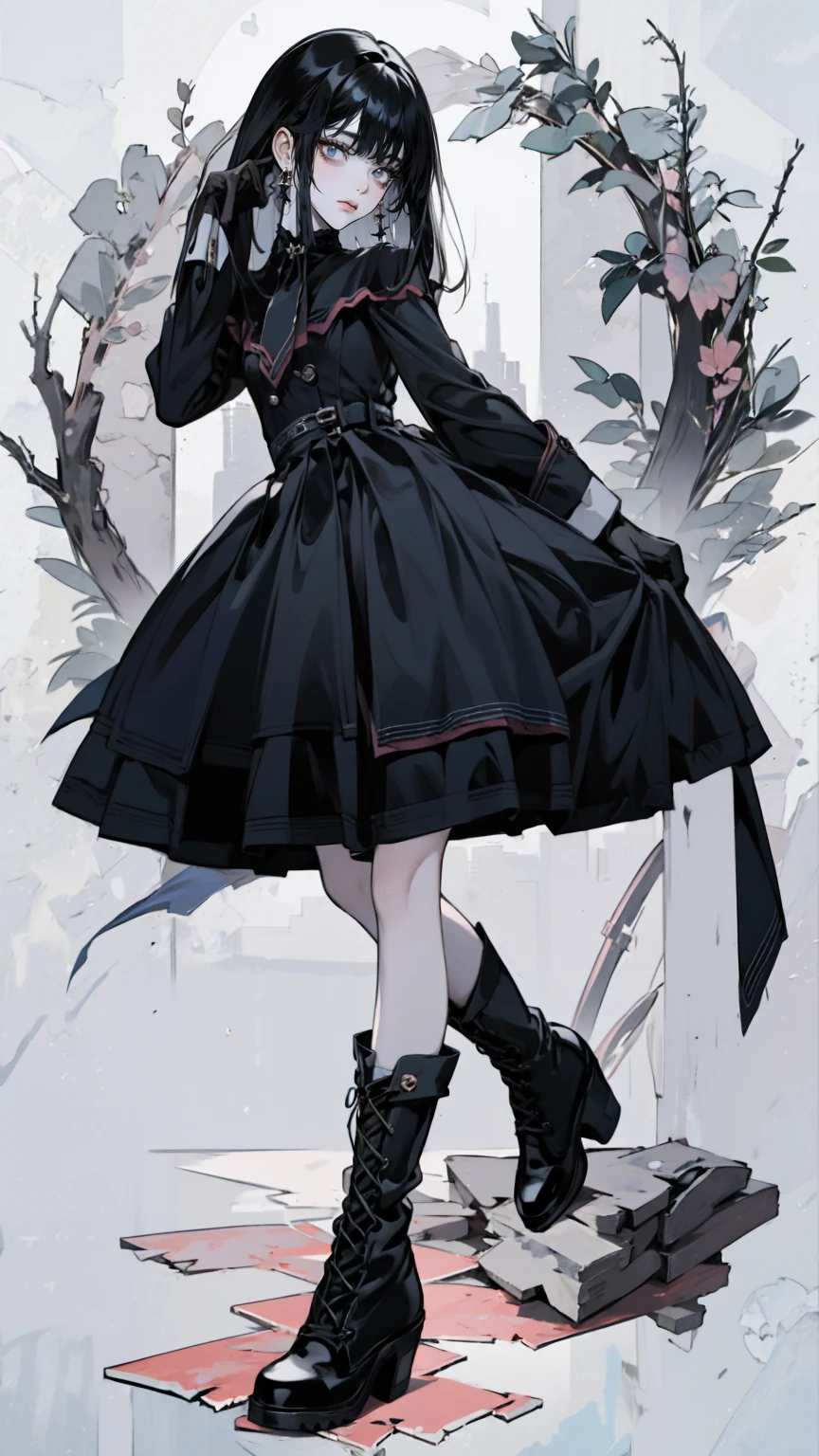 、beautiful girl、とてもcute天使、Pink Gothic Dress、cute、、smile、Long skirt、Black long boots、
