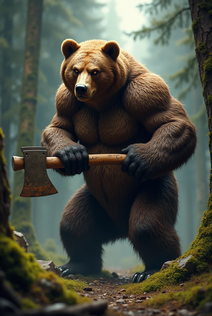 A bear with an axe for a gamer logo design
