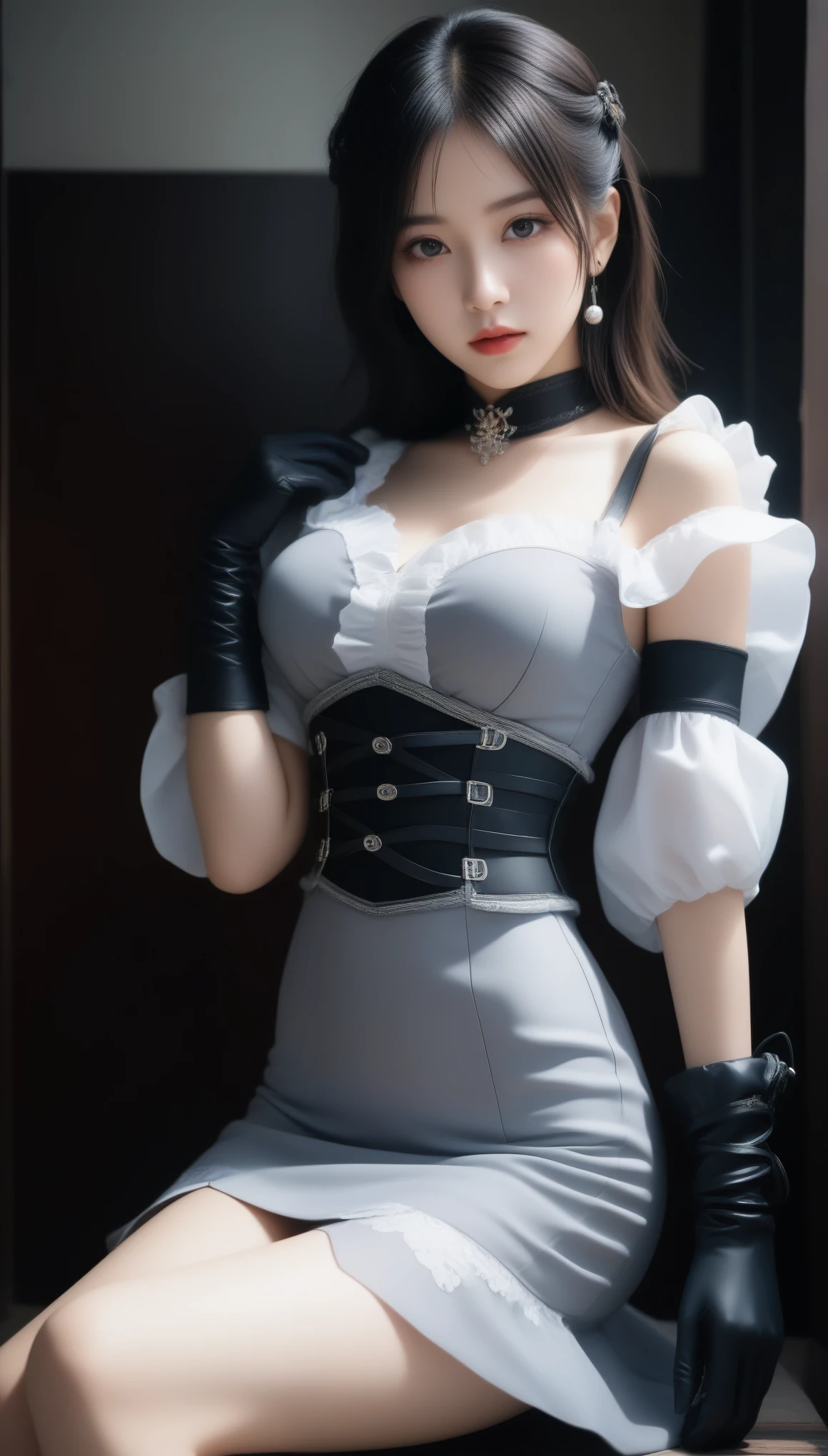 "Fashi-girl, corset dress: 1.5), (chestless: 1.5), delicate red lips, mature woman, realistic and elegant makeup, surrealism, high detail, supremacy, cinematic lighting, vivid ray tracing and shadow effects, UHD HD, accurate representation of skin textures, high-quality work with super details, award-winning and best quality high-resolution photos, including 1080P, 16k, 8k and 4K HD images."