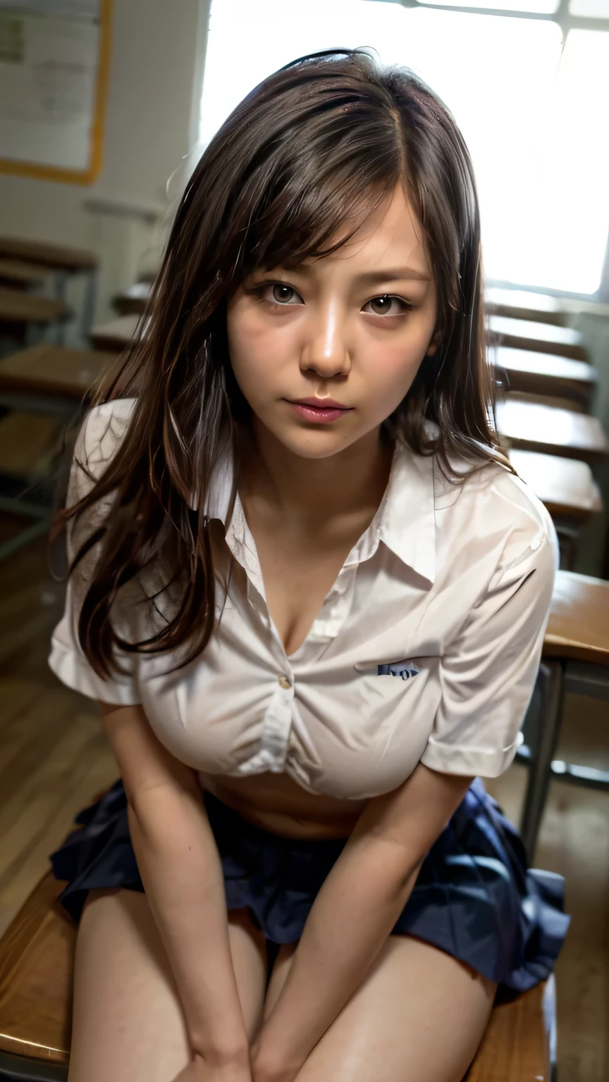 yo japanese high school student, small breasts, naked in classroom