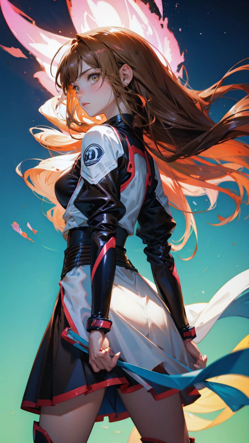 (High resolution), (in 8K), (Extreme Detail), (Best Illustration), (beautiful detail), (Best Quality), (masuter piece), ( Detailed face) Soryu Asuka Langley、White bodysuit、((Standing、legs crossed back and forth、Holding the Spear of Longinus in his back hand))Combat stance、Hair swaying in the wind、full body Esbian、Realistic fantasy rendering, Realistic anime girl rendering, Full body portrait, popular in CGSTATION, 4K,highlight in eyes、Looking at the camera((Black atmosphere background、natta、kosmos、night sky full of stars))