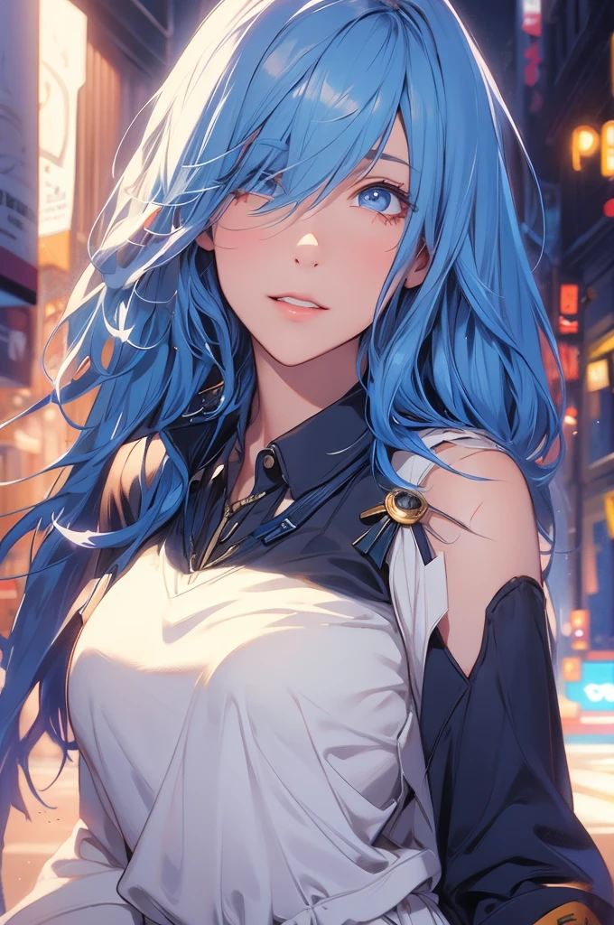 long hair beautiful anime girl hair flouresente corroxo and bright blue