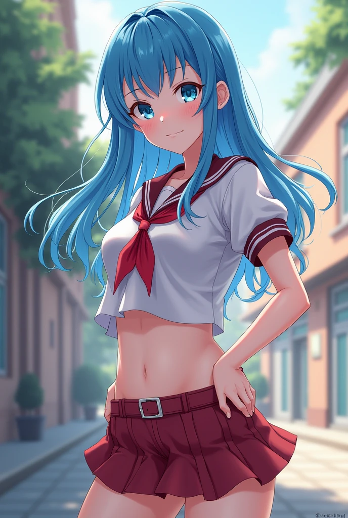 solo,{hibiki_kantai_collection:1.2} (blush:1.2),(stand pose:1.35),(wearing crop tops shirt:1.2),(wearing crop skirt shirt:1.2), skirt lifted, lifted by self, black underwear, city, crowds, 